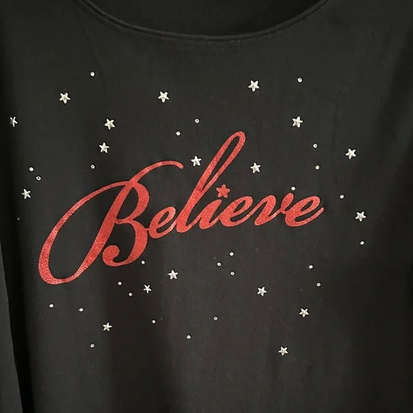 Karen Scott Black Holday Top with Red 'Believe' Design - Picture 2 of 4
